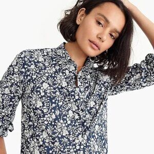 J. Crew x Liberty of London Shirt Mock Neck Navy Floral Size XS